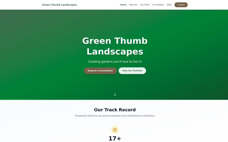 Preview of Green Thumb Landscapes website using Garden Elegance theme