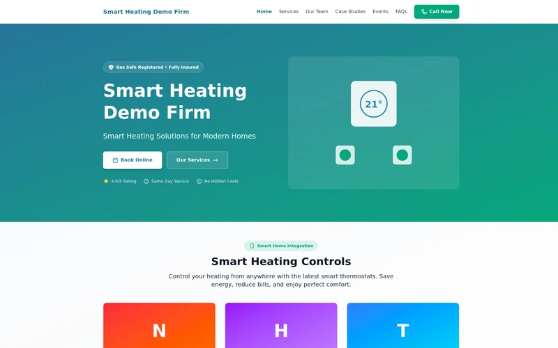 Preview of Warm Home Heating Solutions website using Smart Heating theme